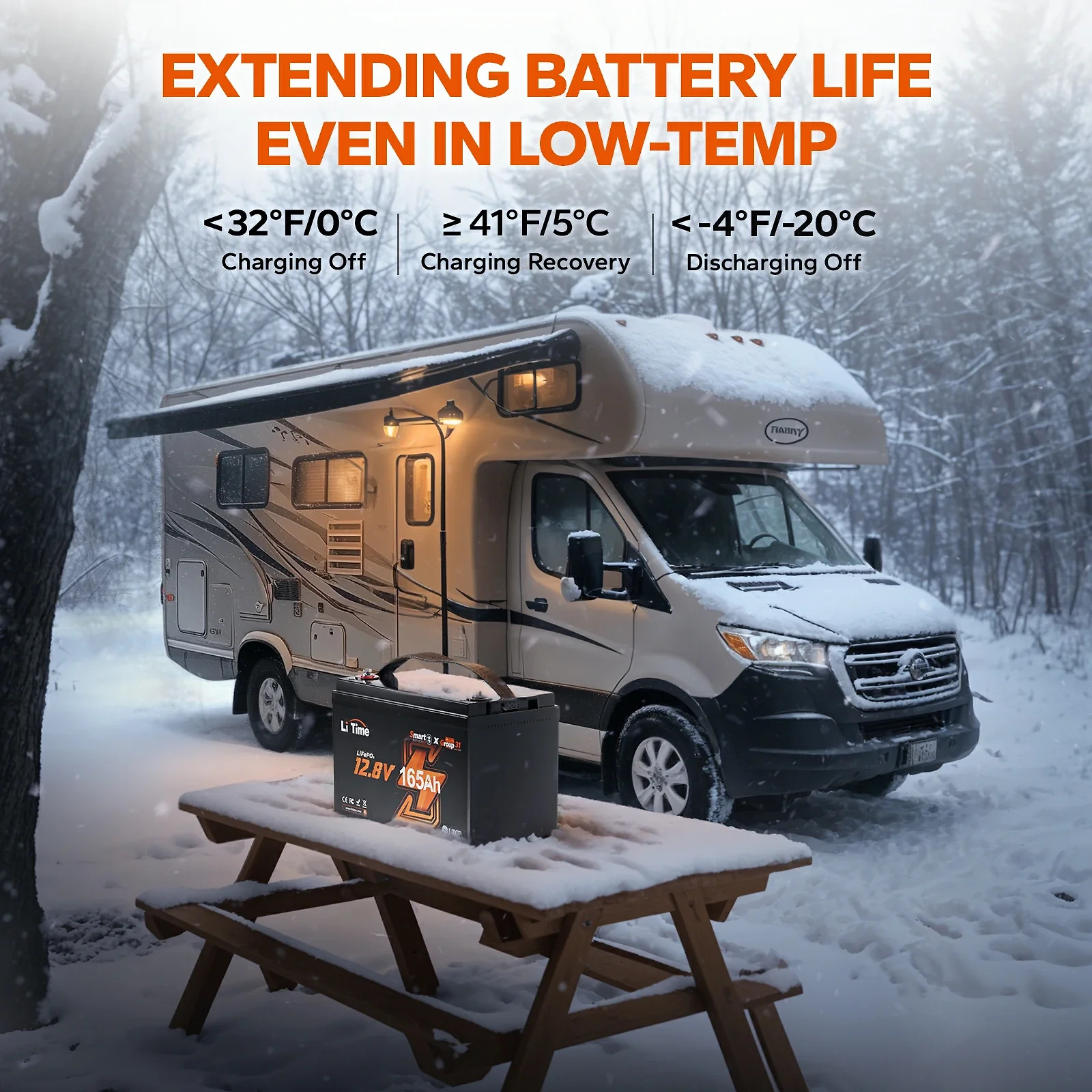 LiTime 12V 165Ah Bluetooth Lithium Deep Cycle Battery for RV and Marine