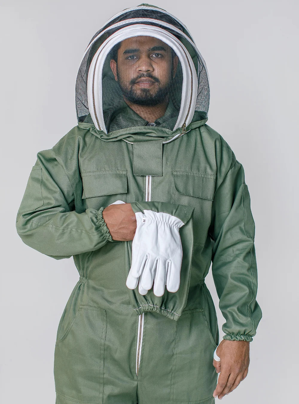 OliveGuard Fencing Veil Suit – With Matching Veil and Goatskin Gloves