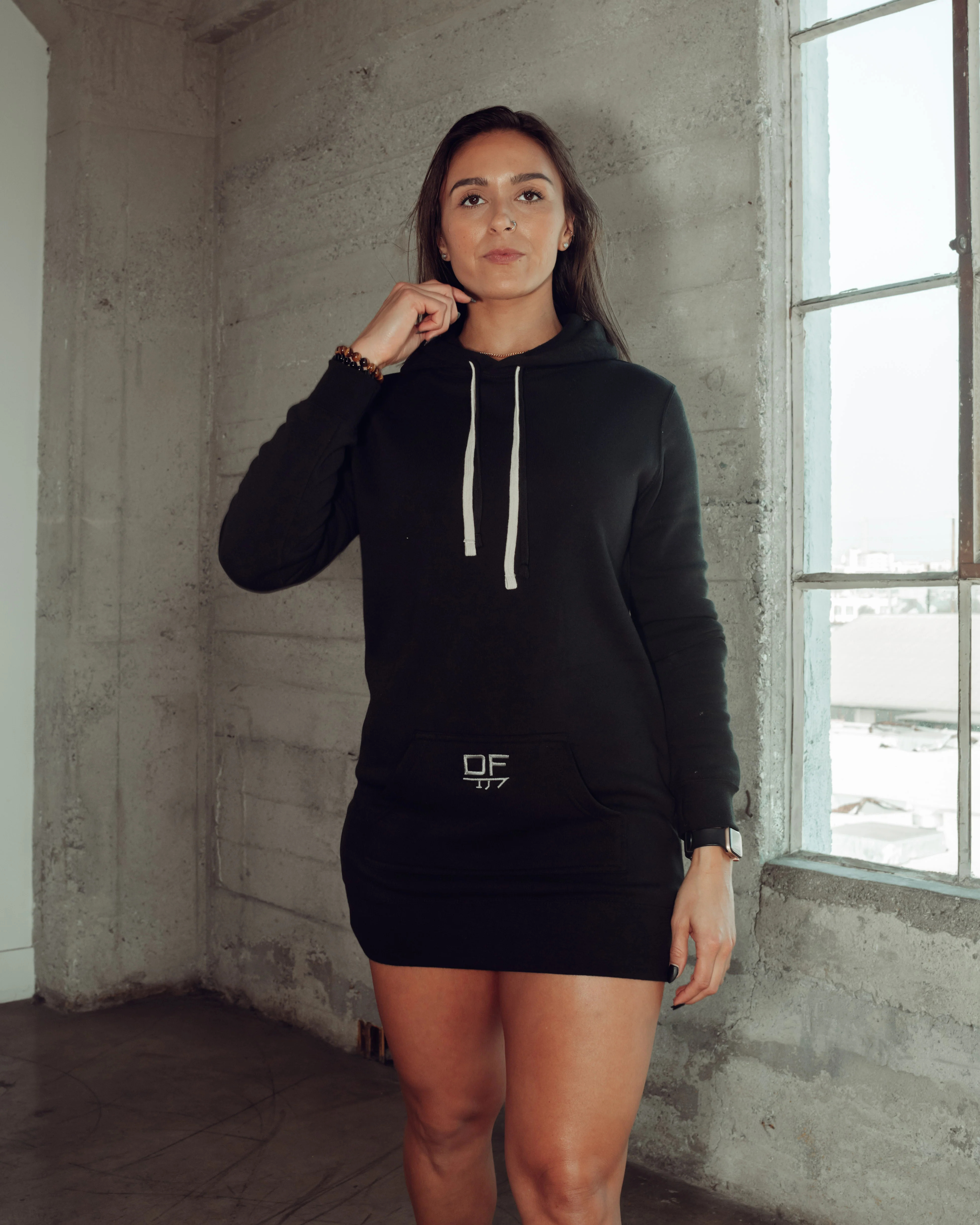 Bianca Hooded Sweatshirt Dress – Black