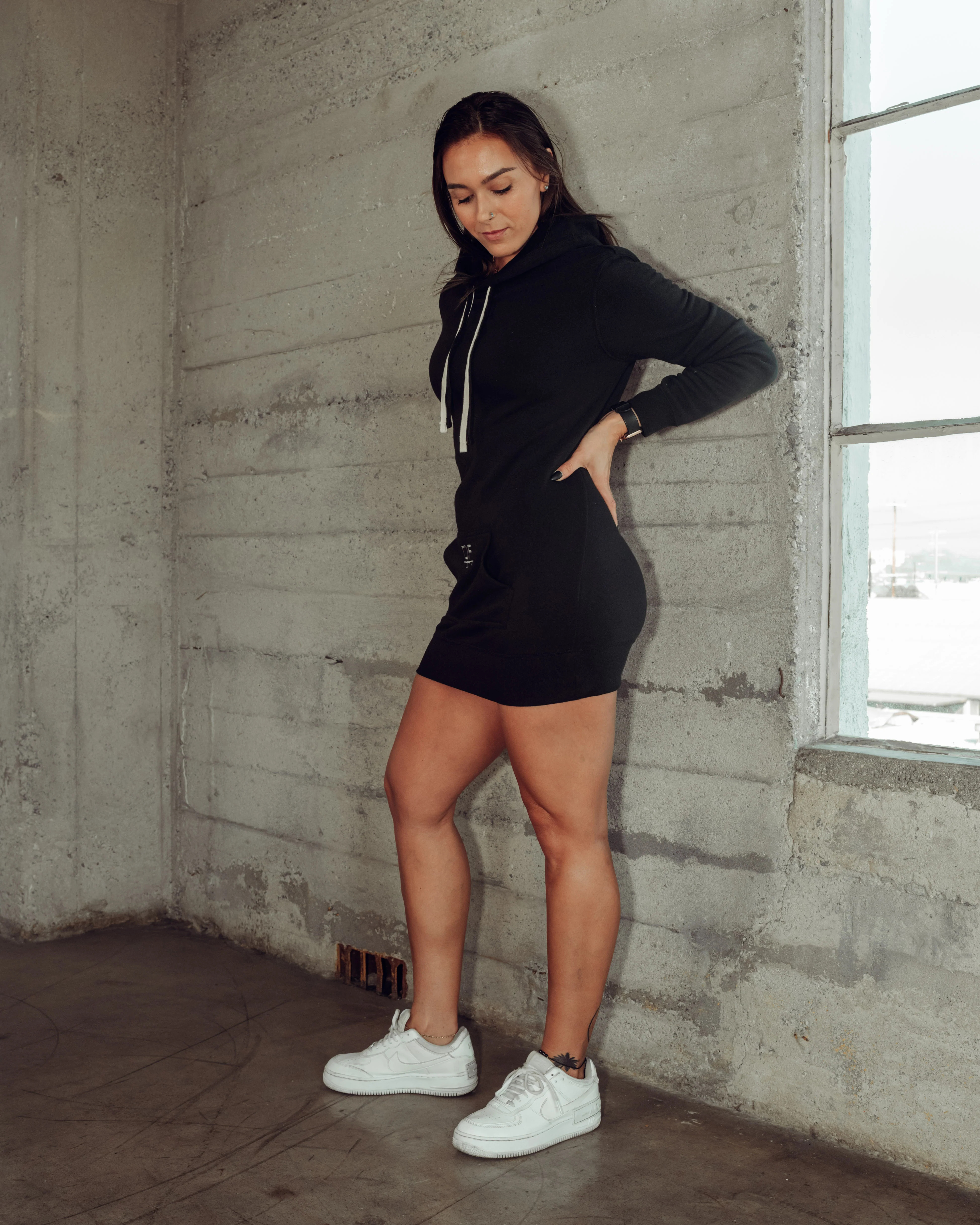 Bianca Hooded Sweatshirt Dress – Black