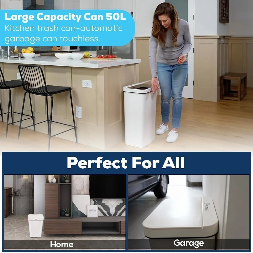 SIMPLI-MAGIC 13 Gallon (50L) Motion Sensor Touchless Trash Can – Automatic Hands-Free Garbage Can for Kitchen. Home. Office