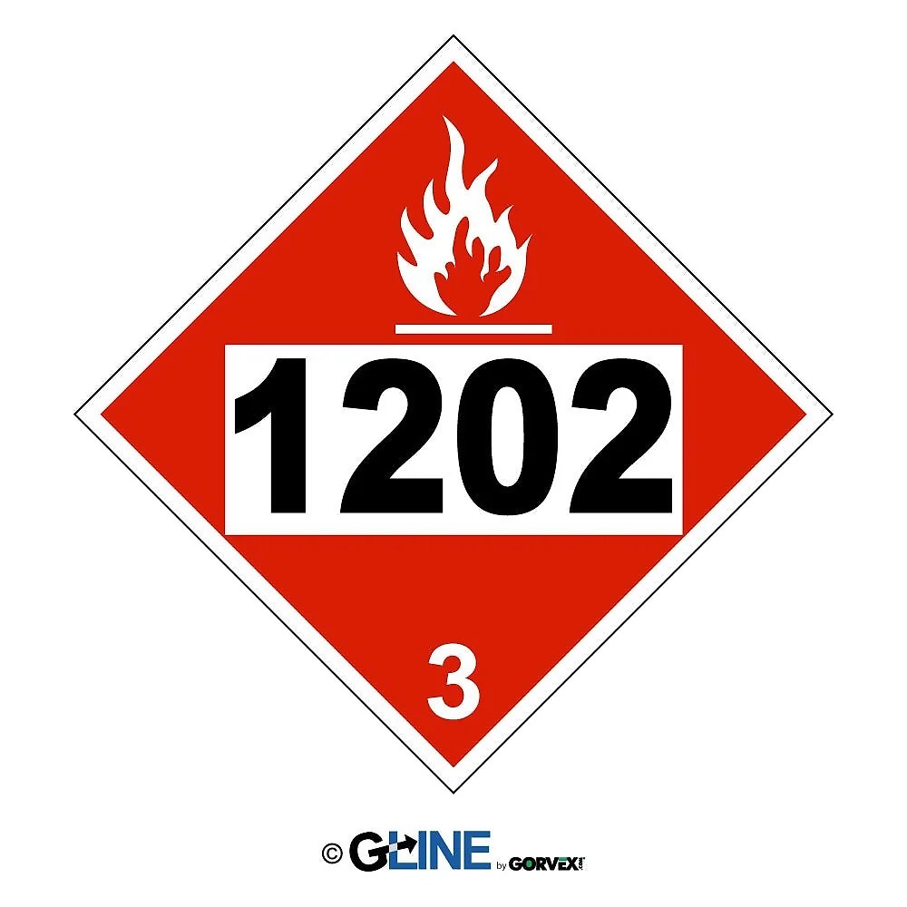 1202 Gas. Oil. Diesel Fuel. Heating Oil - Class 3 DOT Placard