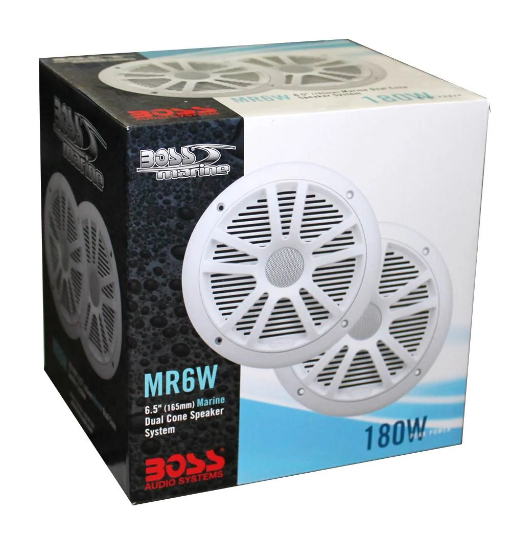 2) New Boss Audio MR6W 6.5 180W Dual Cone Marine/Boat Speakers Stereo- White