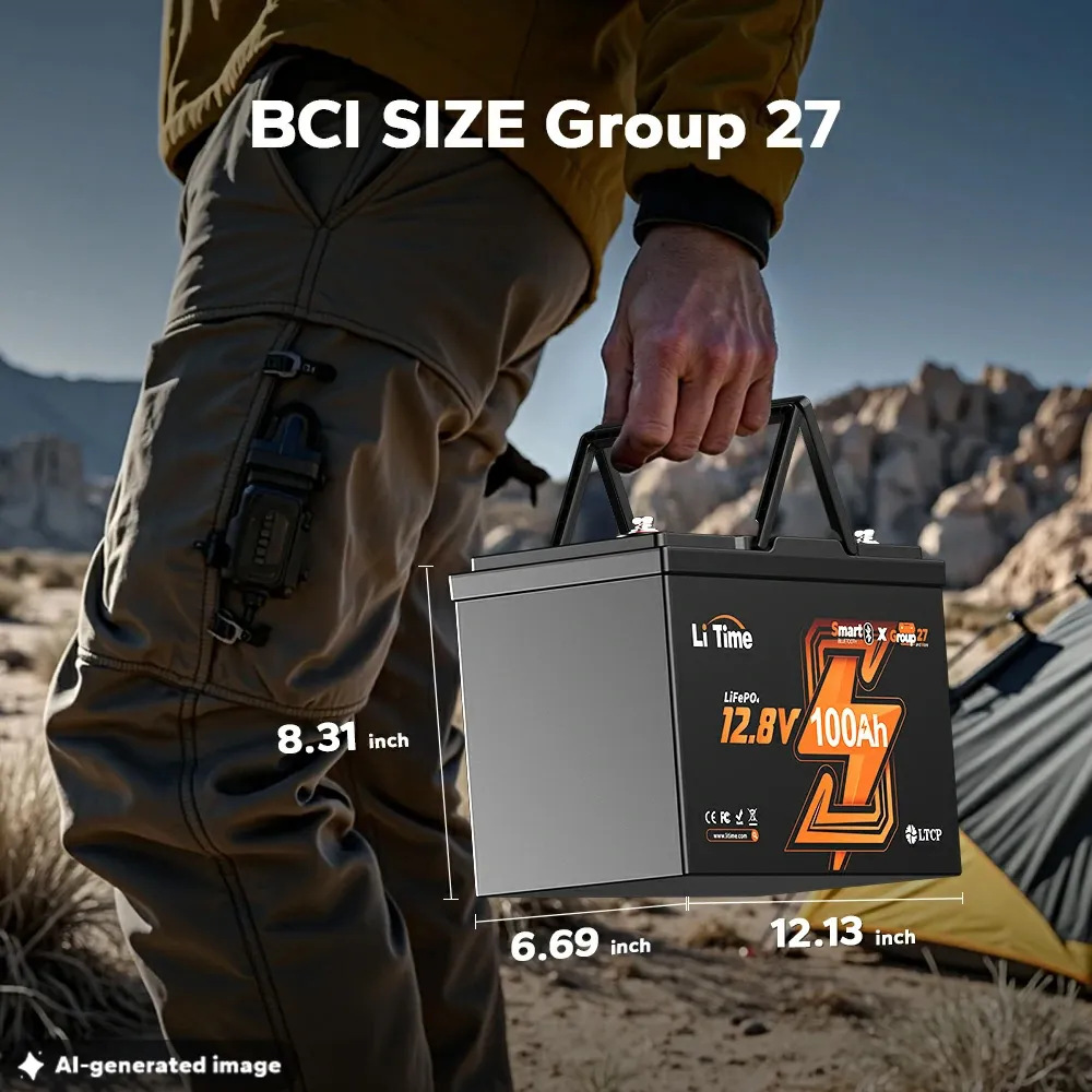 LiTime 12V 100Ah Group 27 Bluetooth LiFePO4 Lithium Deep Cycle Battery