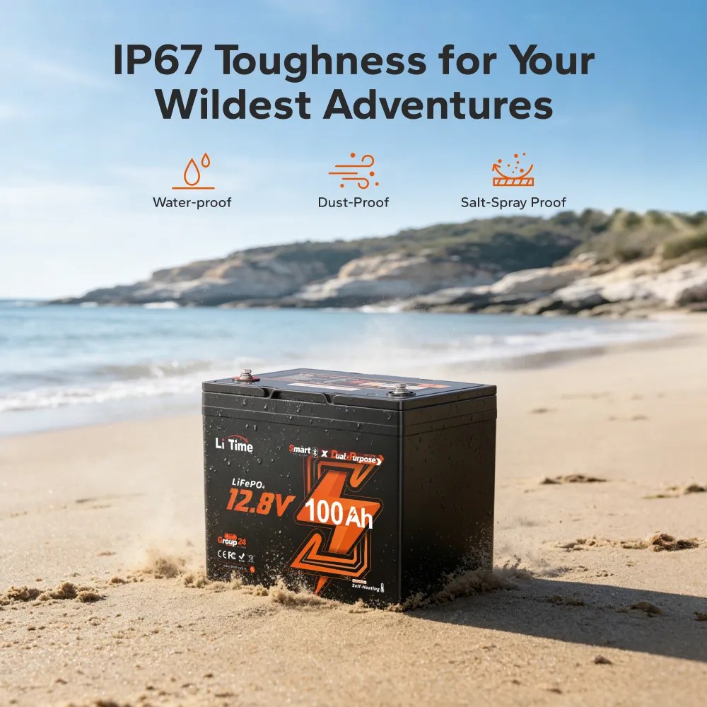 LiTime 12V 100Ah 900 CCA Group 24 Dual Purpose Marine Lithium Battery | Bluetooth & Auto Heating