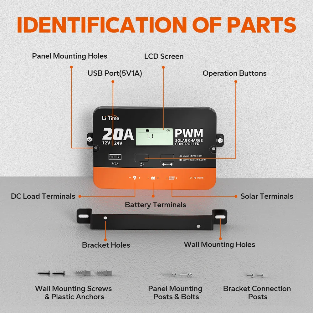 LiTime 20Amp 12V/24V PWM Solar Charge Controller