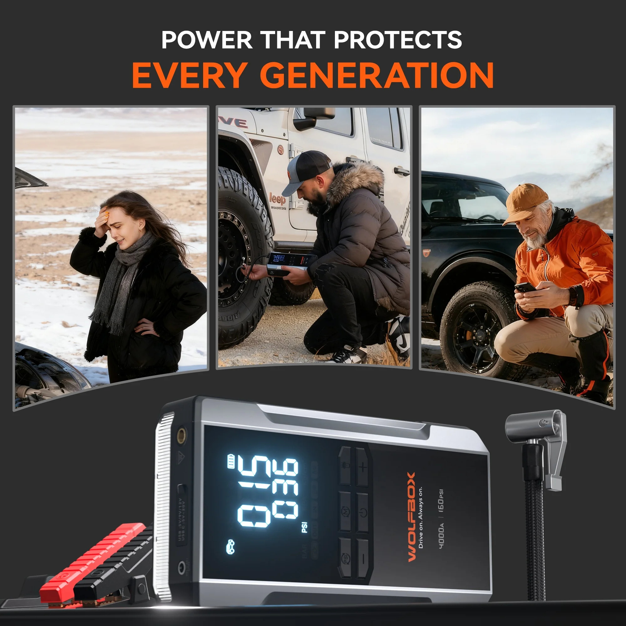 4-in-1 Jump Starter with Air Compressor Tire Inflator | Exclusive 30-Month Warranty – Wolfbox MegaVolt 24Air