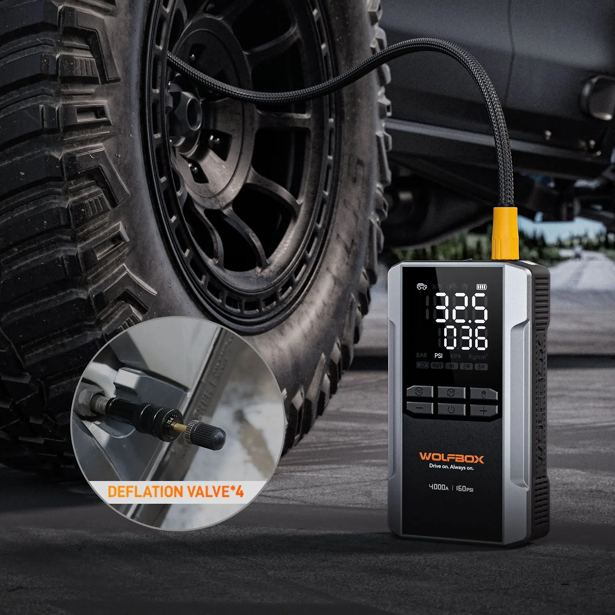 4-in-1 Jump Starter with Air Compressor Tire Inflator | Exclusive 30-Month Warranty – Wolfbox MegaVolt 24Air