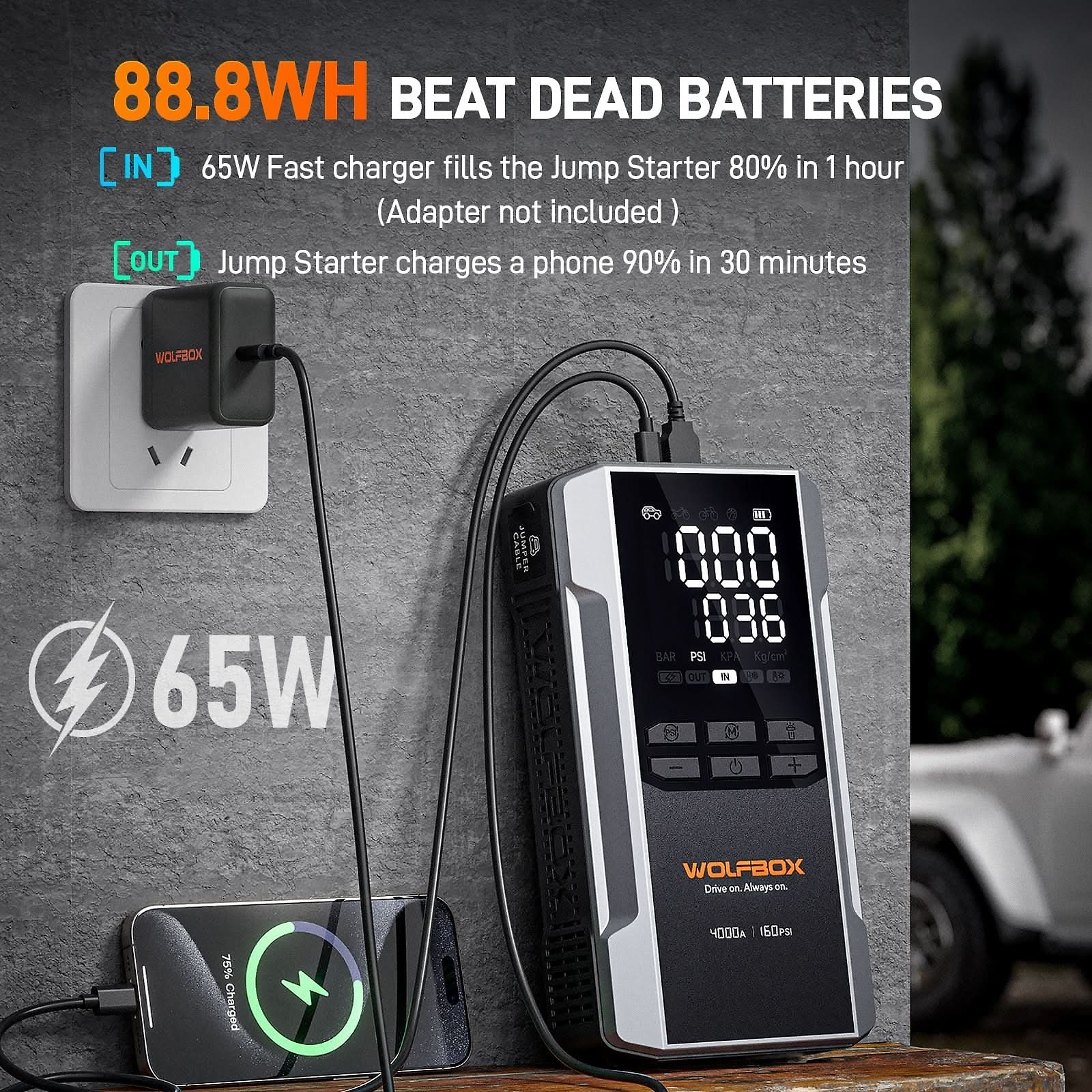4-in-1 Jump Starter with Air Compressor Tire Inflator | Exclusive 30-Month Warranty – Wolfbox MegaVolt 24Air