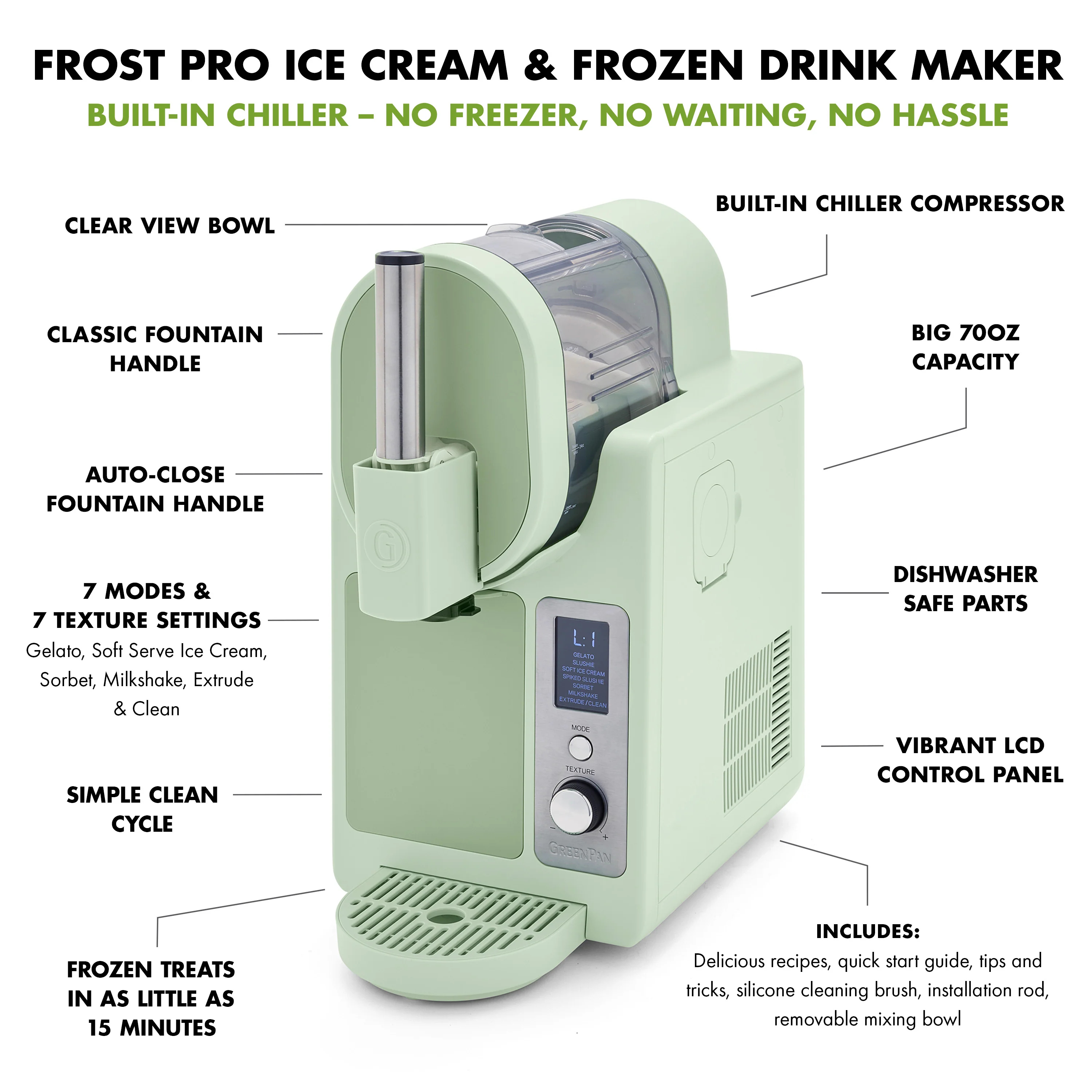 Frost Pro 16-in-1 Ice Cream. Gelato & Frozen Drink Maker | Pistachio