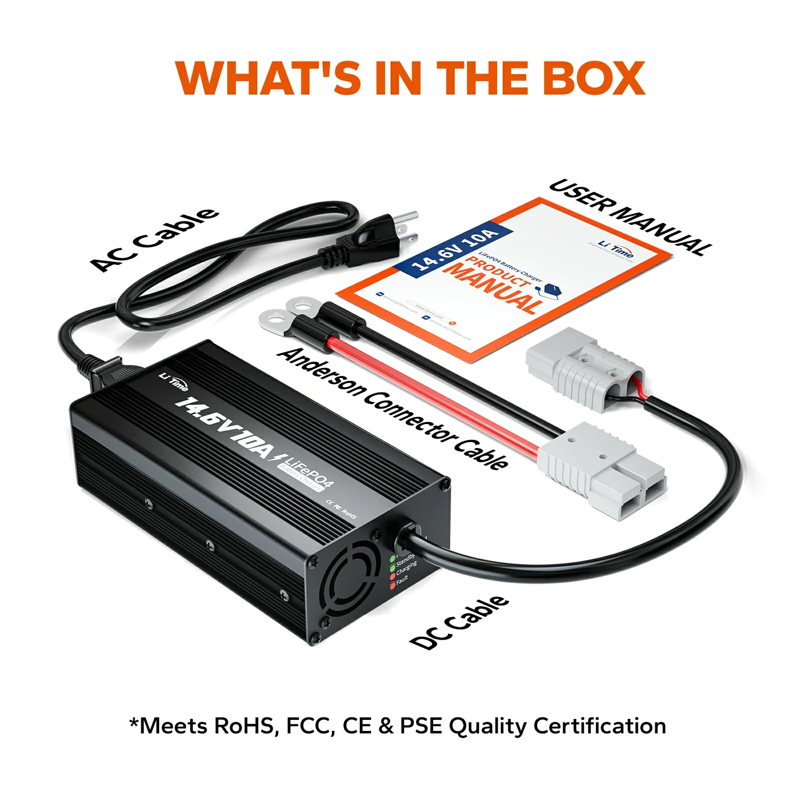 LiTime 12V (14.6V) 10A LiFePO4 Battery Charger Rechargeable Batteries of Car. Truck. Boat. RV