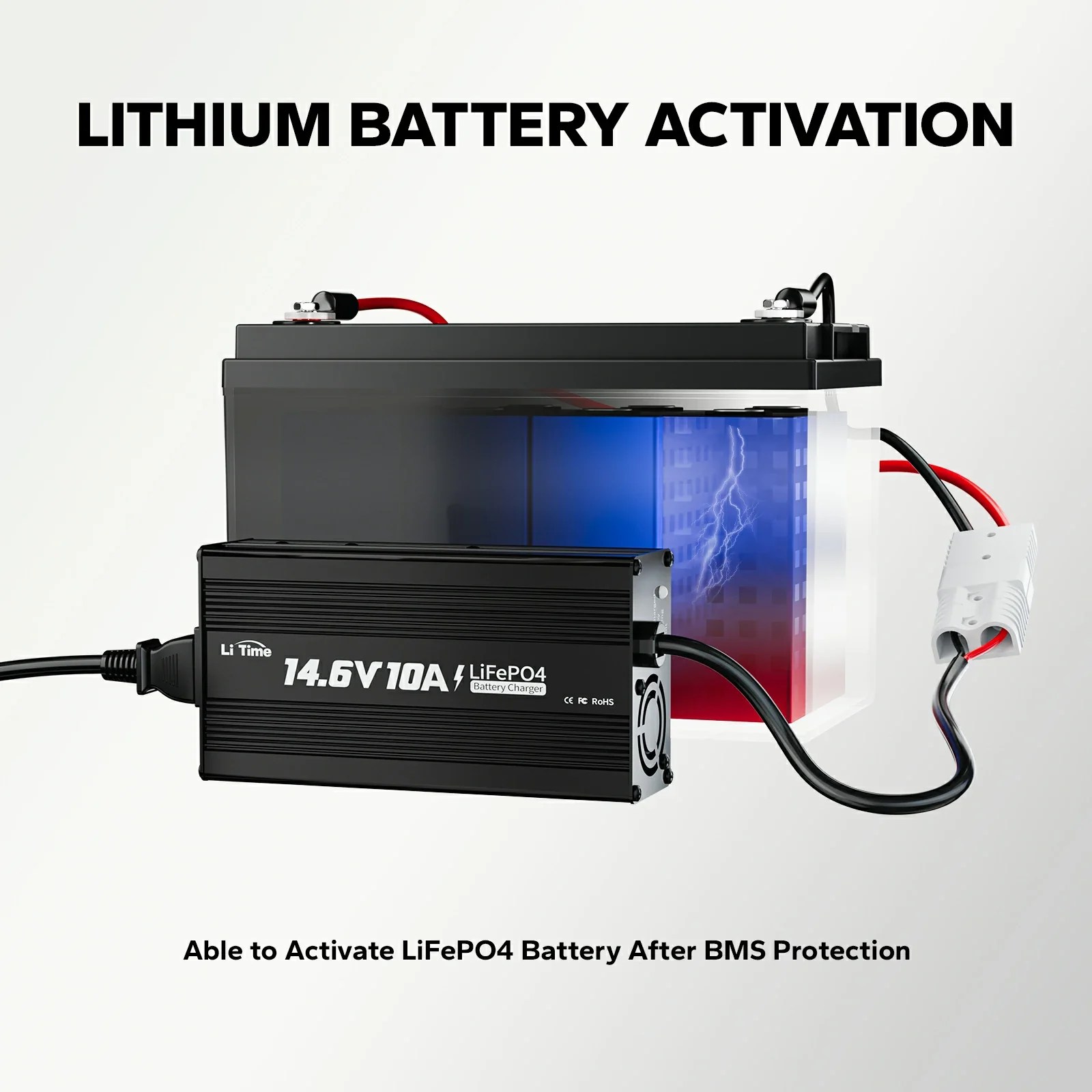 LiTime 12V (14.6V) 10A LiFePO4 Battery Charger Rechargeable Batteries of Car. Truck. Boat. RV