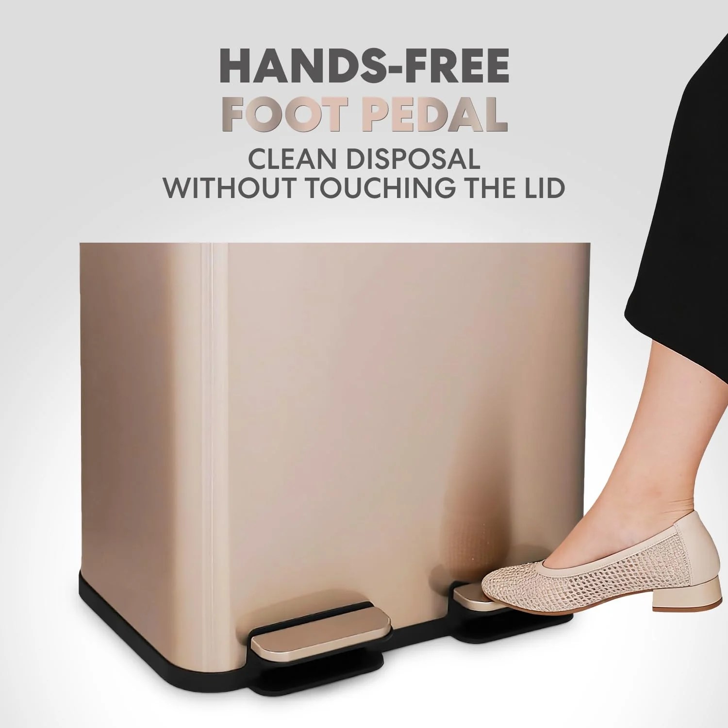 60 Liter / 16 Gallon Rectangular Hands-Free Dual Compartment Recycling Kitchen Step Trash Can with Soft-Close Single Lid. Stainless Steel (30L x 30L Capacity) Rose Gold