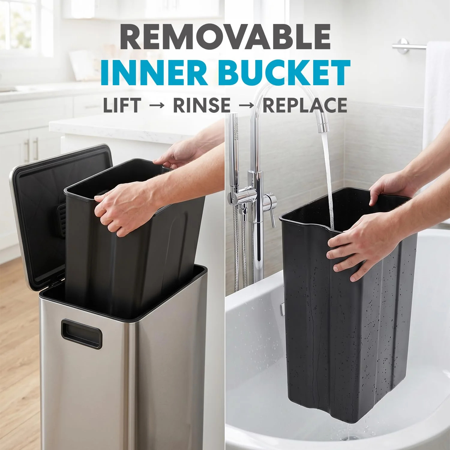 Simpli-Magic 13 Gallon / 50L Step Trash Can. Infinity Edge. Silver