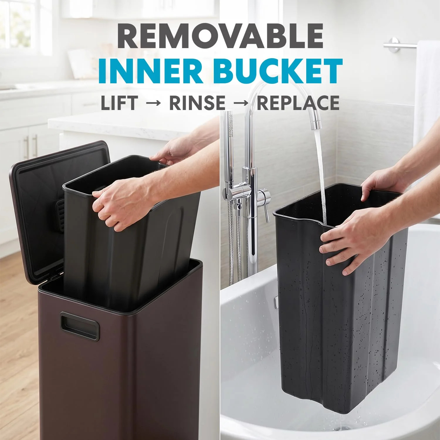Simpli-Magic 13 Gallon / 50L Step Trash Can. Infinity Edge. Brown