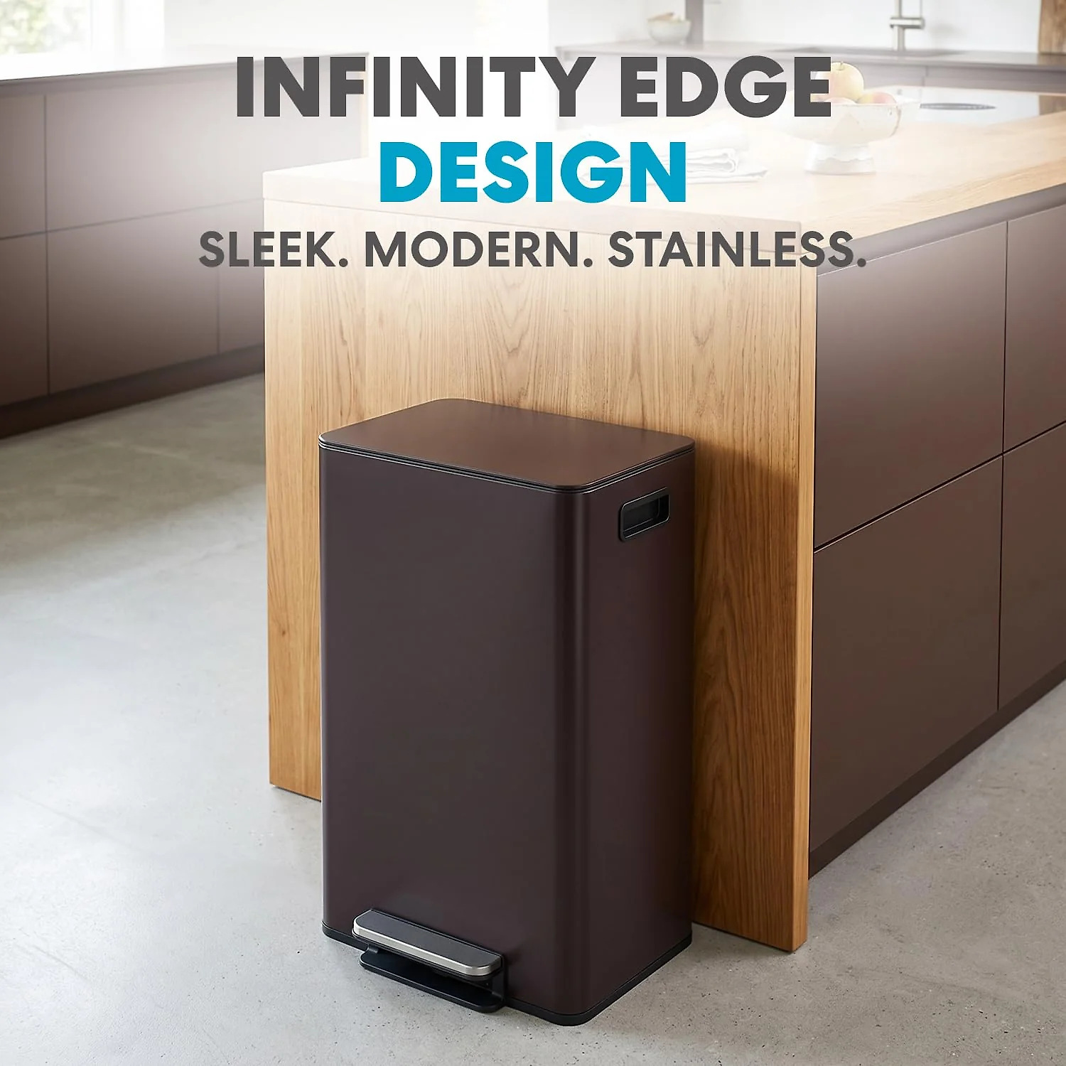 Simpli-Magic 13 Gallon / 50L Step Trash Can. Infinity Edge. Brown