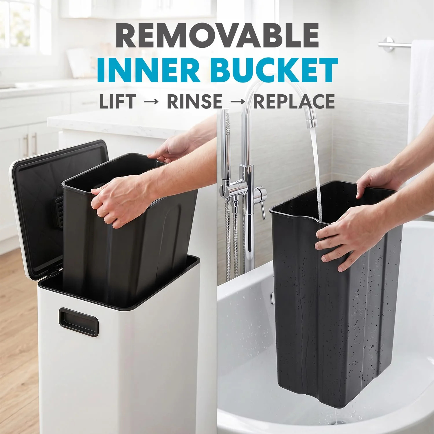 Simpli-Magic 13 Gallon / 50L Step Trash Can. Infinity Edge. Cloud Dancer