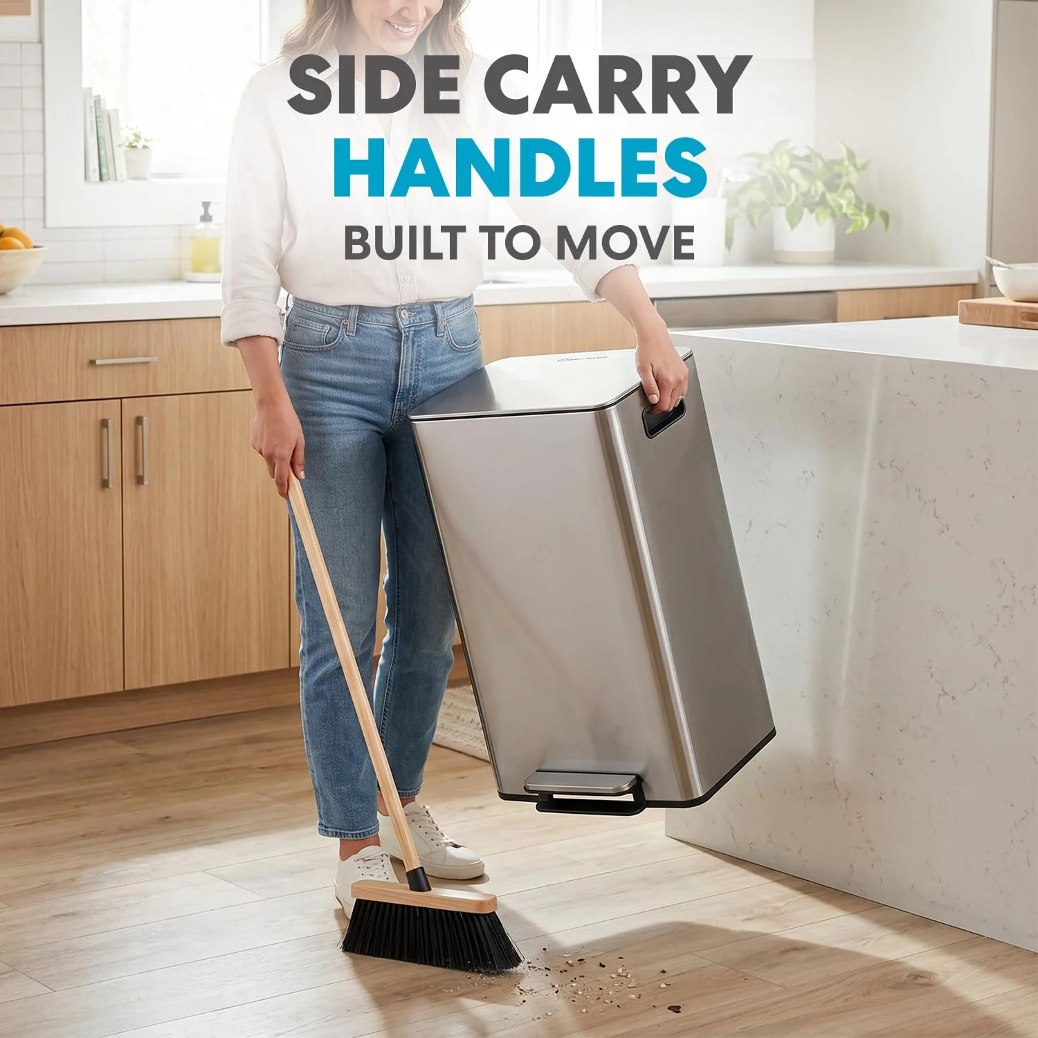 Simpli-Magic 13 Gallon / 50L Step Trash Can. Infinity Edge. Silver