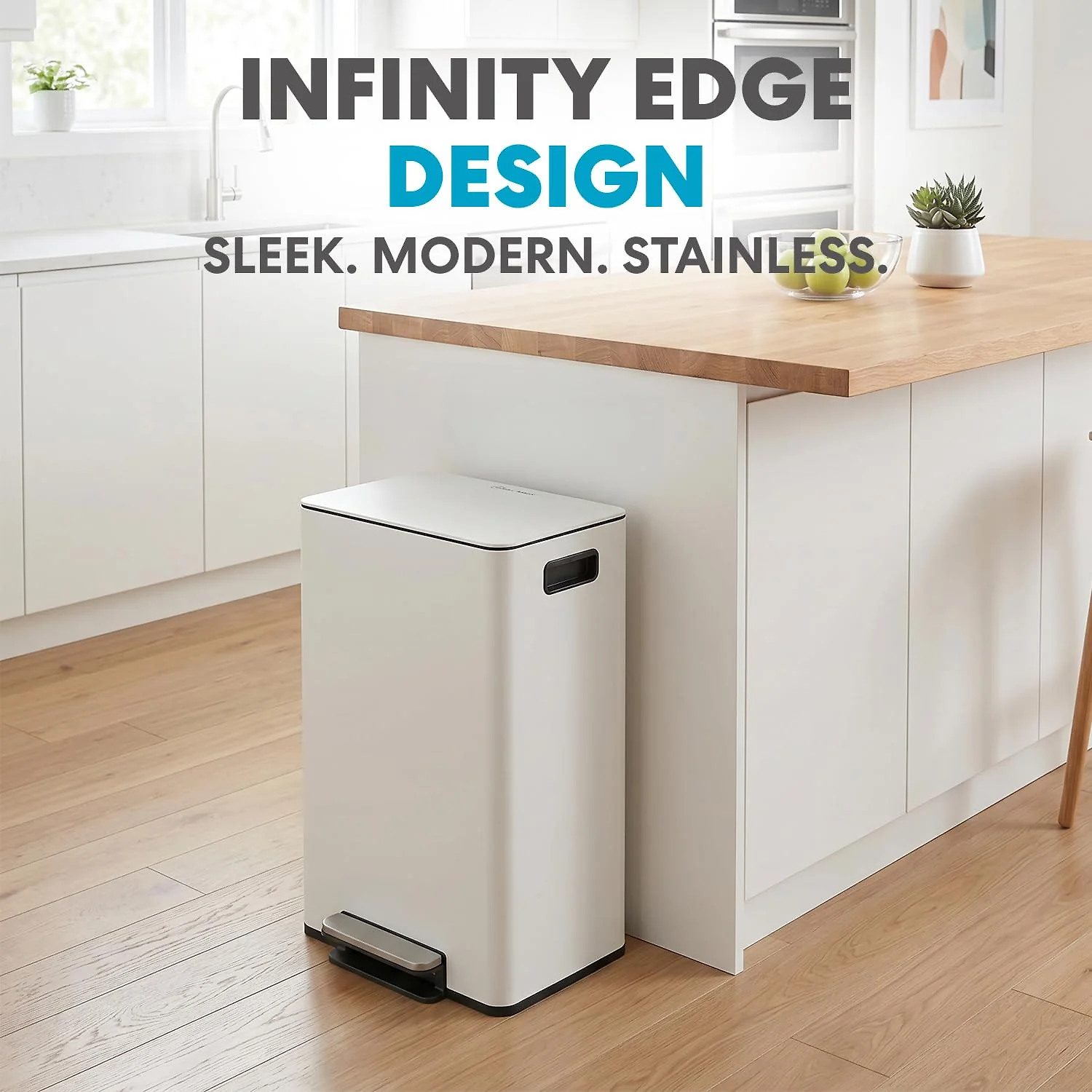 Simpli-Magic 13 Gallon / 50L Step Trash Can. Infinity Edge. Cloud Dancer