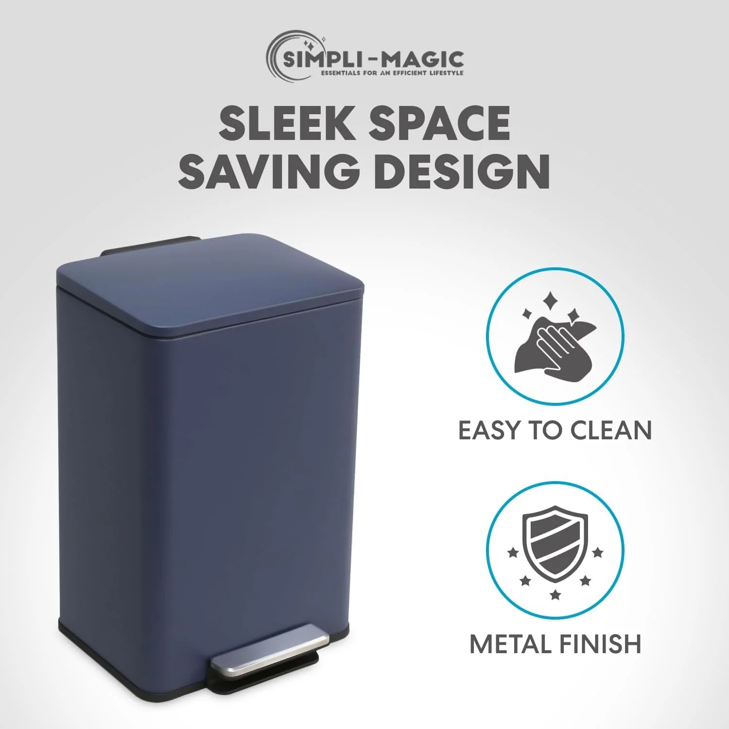 SIMPLI-Magic 13.2 Gallon/50 Liter. Kitchen Trash Can. Stainless Steel. Step-On Garbage Bin with Removable Inner Bucket for Kitchen. Office. and Bedroom. Blue