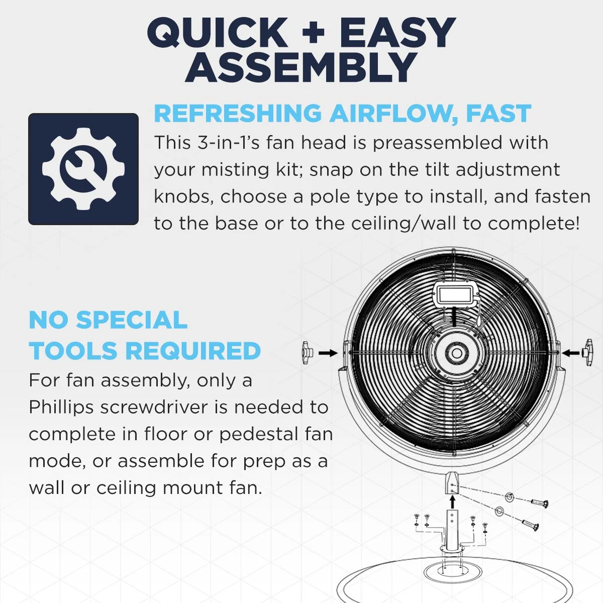 20 In. 3-Speed Tilting Outdoor Rated 3-IN-1 Pedestal Fan with Misting Kit