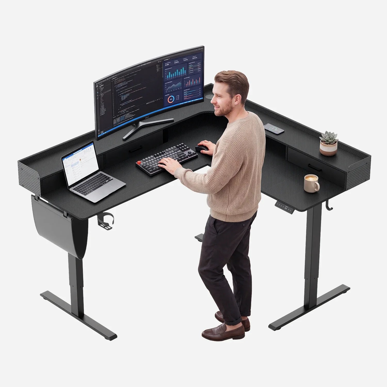 L-Shape With Drawer Standing Desk