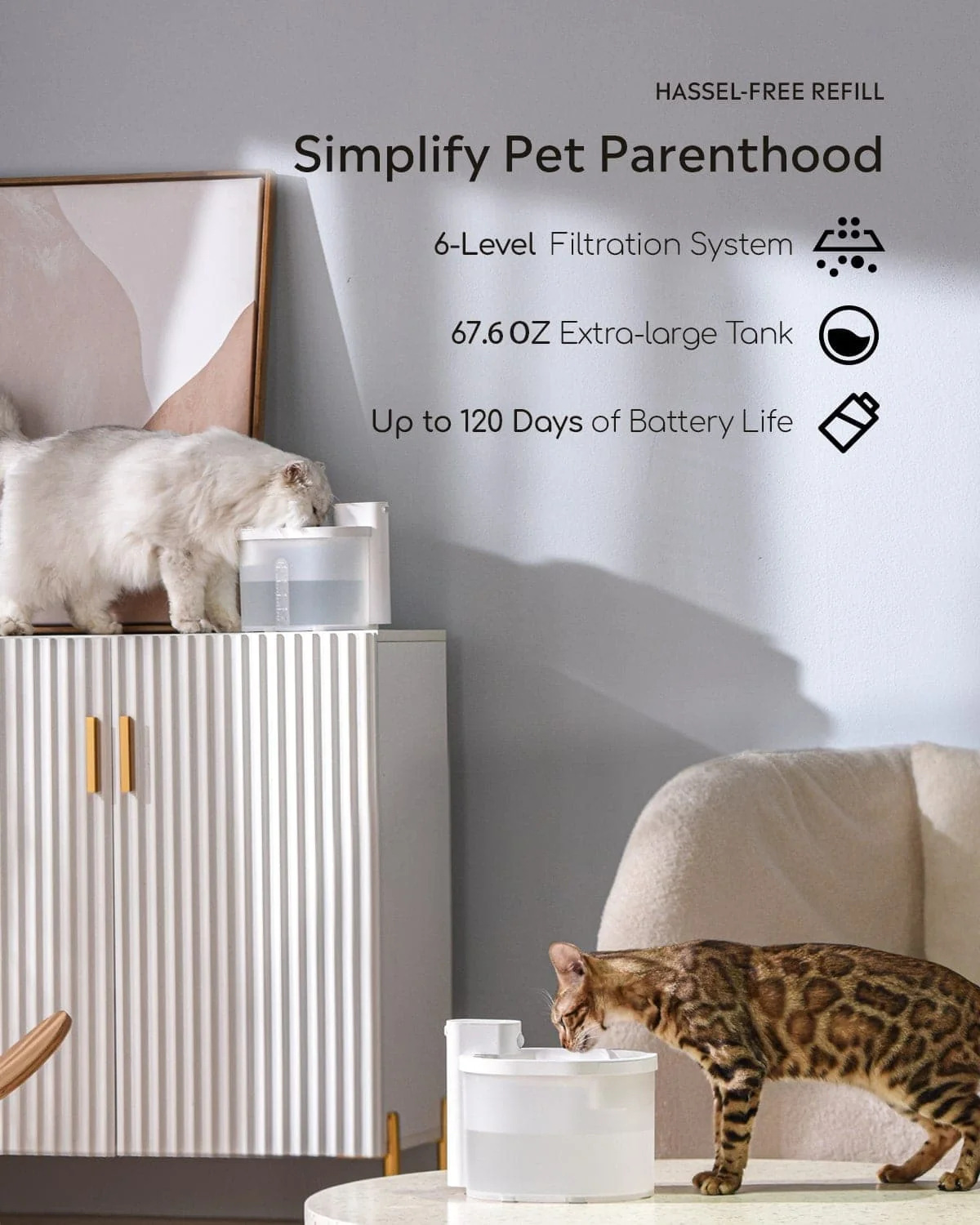 Double ZERO Cat Water Fountain with 2 Filters